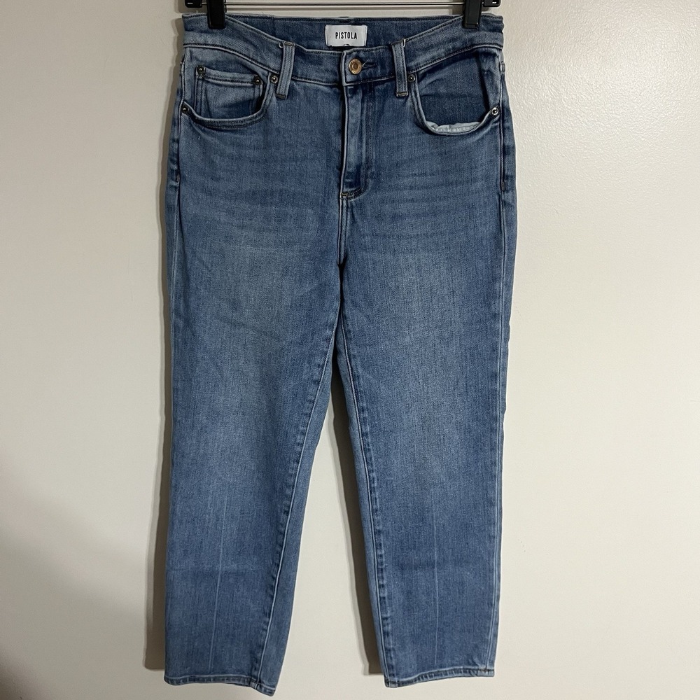 Pistola Jeans Women Size 28 Blue High Rise Amaya Straight Leg Jeans Light Wash